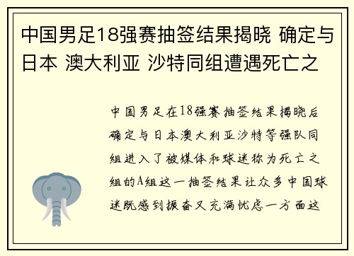 中国男足18强赛抽签结果揭晓 确定与日本 澳大利亚 沙特同组遭遇死亡之组